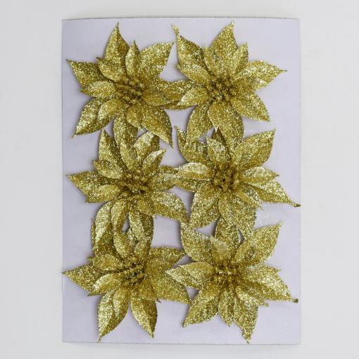 Vianočná Poinsettia plast. 8,5cm s/6 zlatá - Dekorácia