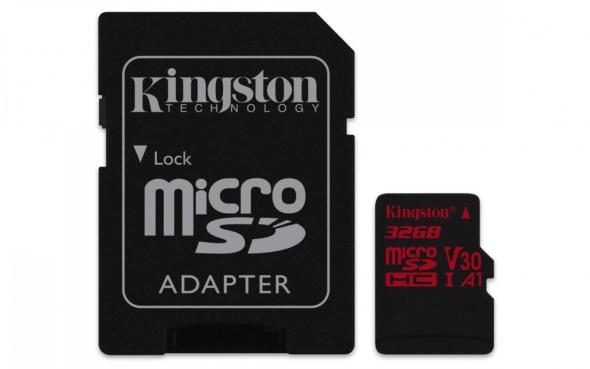 Kingston Canvas React MicroSDHC 32GB Class U3 UHS-I V30 A1 (r100MB,w70MB) - Pamäťová karta + adaptér