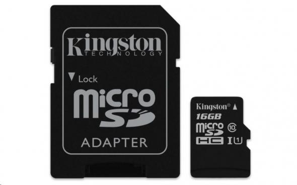 Kingston Canvas Select MicroSDHC 16GB Class 10 UHS-I (r80MB,w10MB) - Pamäťová karta + adaptér