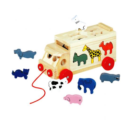 Bino Skladací kamión so zvieratkami - Drevená hračka