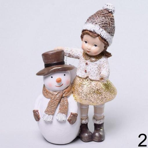 Dievča so snehuliakom v klobúku 9x5,5x15cm polyres - Dekorácia