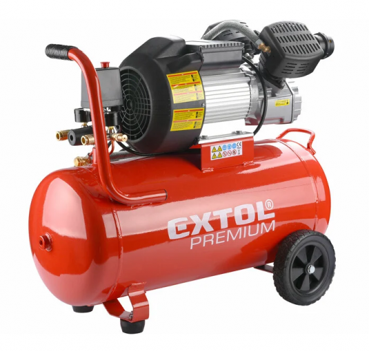 EXTOL - Kompresor olejový dvojvalcový, príkon 2,2kW, nádoba 50l, max. 8bar