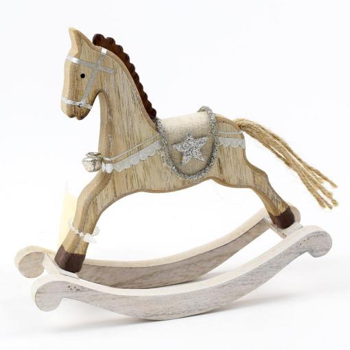 Kôň hojdací drevo natur / biely 16,5x15x5cm - Dekorácia
