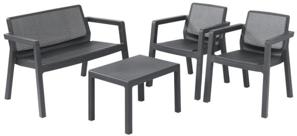 Strend Pro EMILY SET - Set terasový, stolík + 2x stolička + 1x2kreslo, grafit