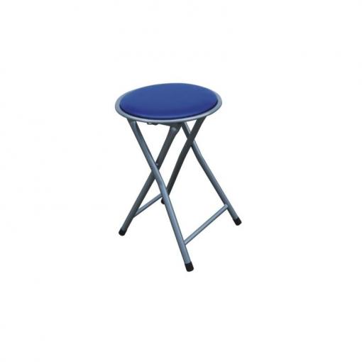 IRMA MO - skladacia taburetka/stolička kovová strieborná, ekokoža modrá