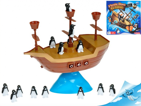 MIKRO -  Pirátska loď s balancujúcimi tučňiakmi v krabičke - Hra pre deti