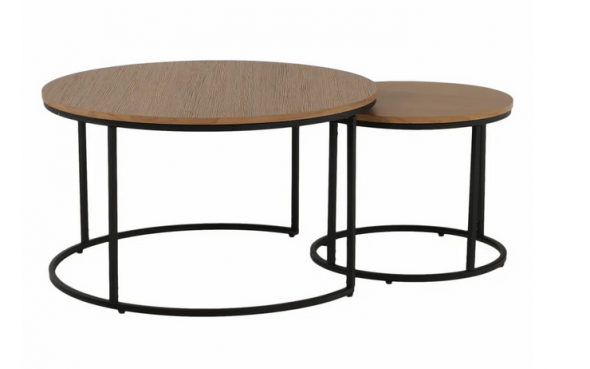 IKLIN DB/CI - konferenčný stolík Dub/čierna, 2ks (1xpriemer 50+1xpriemer 50cm)