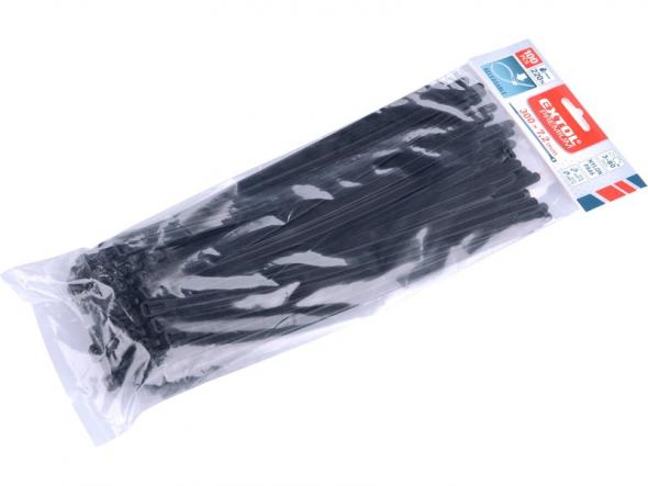 EXTOL - Pásky sťahovacie čierne, rozpojiteľné, 7,2x300mm, 100ks, nylon PA66,