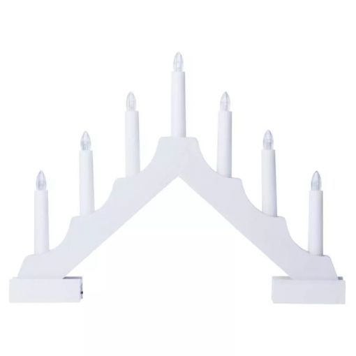 Emos LED svietnik drevený biely 29cm, 2x AA, vnútorný, teplá biela, časovač - Vianočná dekorácia
