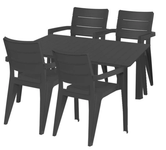 Hecht ANEGADA GRAPHITE 4 - stôl a 4ks pevné stoličky, plast farba grafit