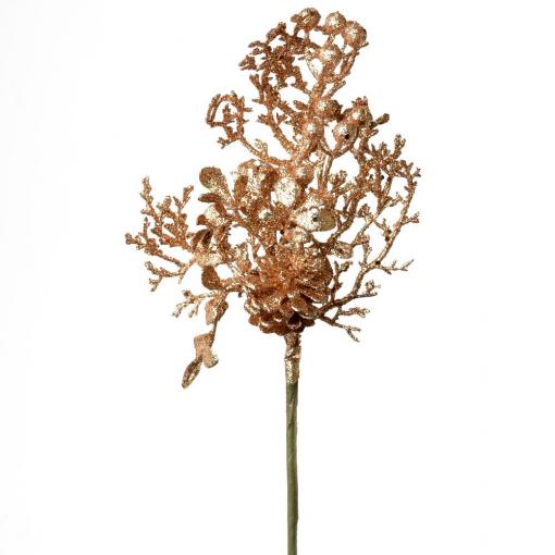 Zápich konár medený so šiškou 35cm - Umelý kvet vianočný