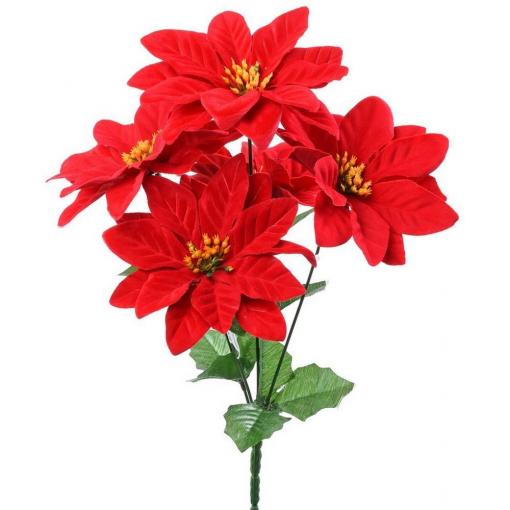 Kytica poinsettia červená x5 35cm - Umelý kvet vianočný