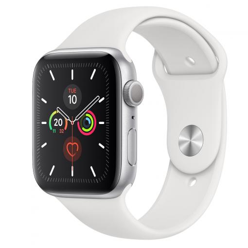 Apple Watch Series 5 GPS, 44mm Silver Aluminium Case with White Sport Band - S/M & M/L - Smart hodinky