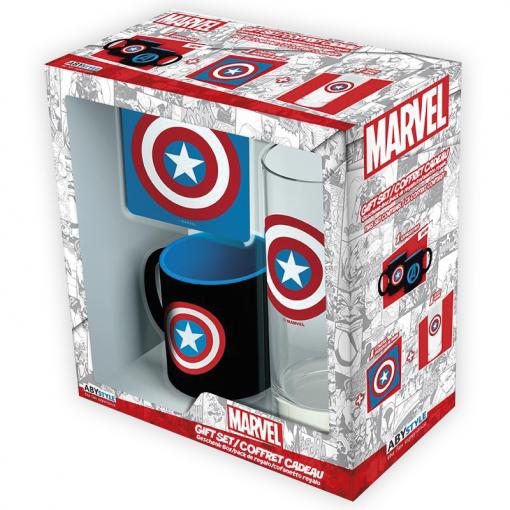 Darčekový set Captain America - Pohár+hrnček+podložka