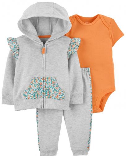 CARTER'S Set 3dielny mikina, tepláky, body kr. rukáv GreyOrange dievča 6m