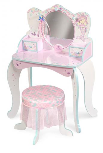 DeCuevas Toys DeCuevas 55541 Drevený toaletný stolík so zrkadlom, stoličkou a doplnkami Ocean Fantas