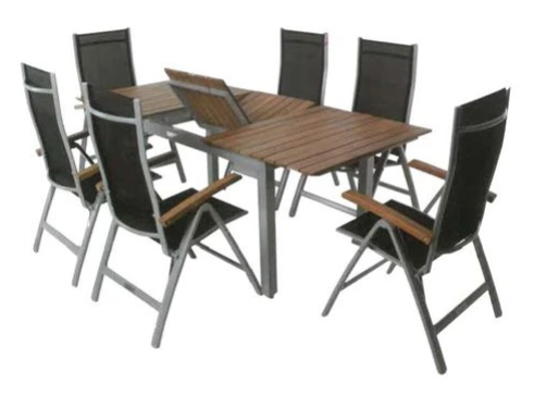 Hecht HECHT MONTANA - stôl rozkladací + 6ks polohovateľných stoličiek, hliník/drevo akácia