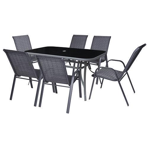 Strend Pro ANTOINE SET - Set terasový, stôl sklenený + 6x stolička, moonstone-tmavošedý