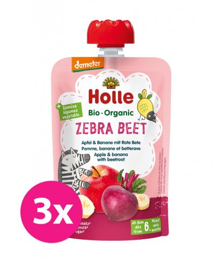 3x HOLLE Zebra Beet Bio ovocné pyré jablko, banán a červená repa, 100 g (6 m+)