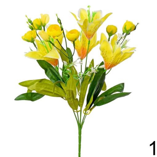 Kytica Ľalia + Ranunculus 35cm žltá - Umelé kvety
