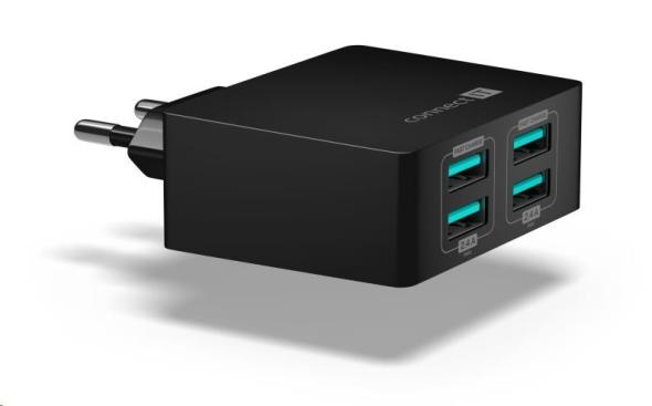 Connect IT Fast Charger 4×USB 4.8A čierny - Univerzálny USB adaptér