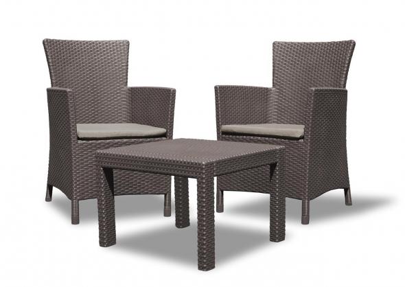 TOPGARDEN ROSARIO BT 216939 HN - balkónový set 1x stôl + 2x stolička s poduškou, plast Hnedá