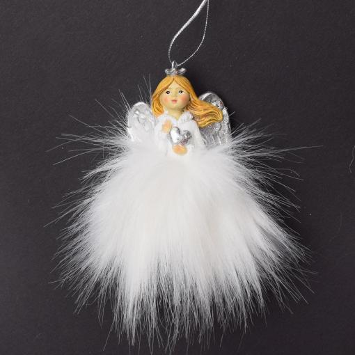Anjel záves s LED sukňou biely 5,5x5,5x10cm - Dekorácia