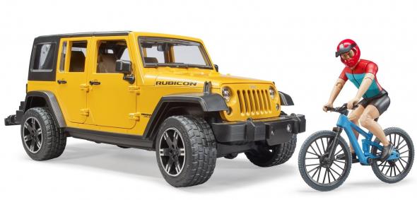 Bruder Bruder 02543 JEEP Wrangler Rubicon, horský bicykel a cyklista