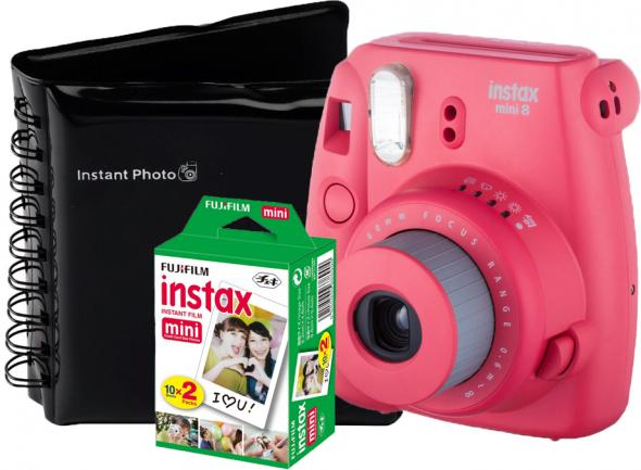 Fujifilm Instax mini 8 Box malinový Vystavený kus, Plná záruka - Analógový fotoaparát+album+náplň