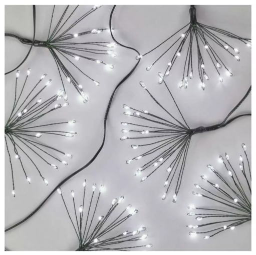 Emos Vianočná reťaz – svietiace trsy nano 300 LED zelený drôt 5.2m studená biela, časovač - Vianočné osvetlenie