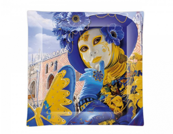 Homedesign - Sklenená tácka 13x13 cm Benátske masky Alex Levin