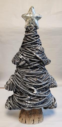 Vianočný strom polyrez sivý gliter 55x28x16,3 - Dekorácia