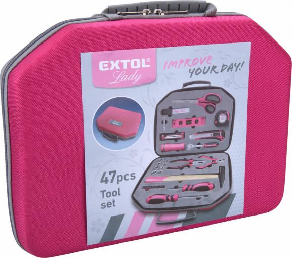 EXTOL - Sada náradia 47ks, ružové textilné puzdro