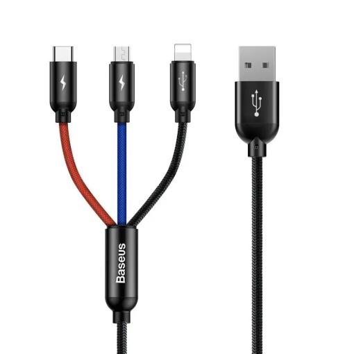 Baseus 3v1 USB kábel microUSB/UCB-C/Lightning 1.2m čierny - Prepojovací kábel 3A