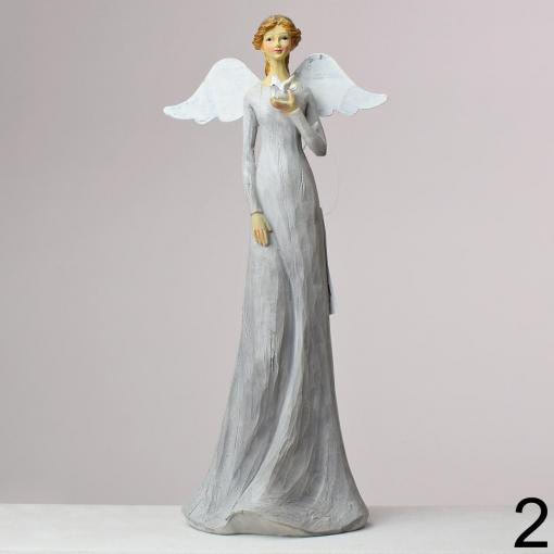 Anjel sivý s holubicou 12,5x8x29cm - Dekorácia