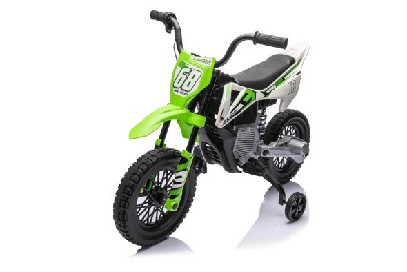 BENEO MOTOCROSS, Zelená, 12V batéria, EVA mäkké kolesá, Koženkové sedadlo, 2 x 25W Motor, Odpruženie - Elektrická motorka