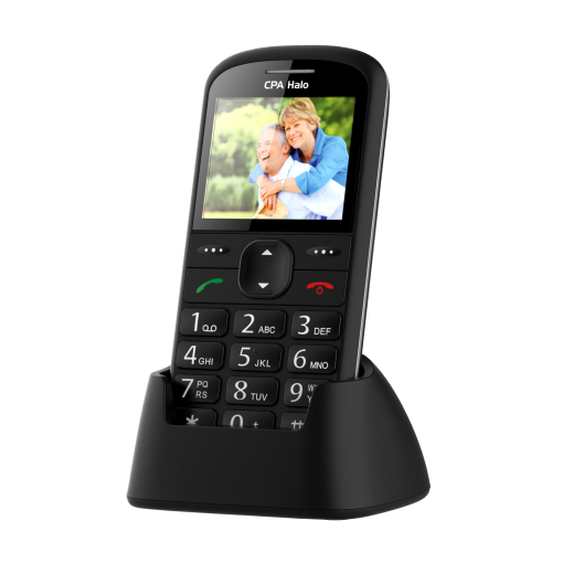 CPA HALO 21 Senior čierny - Mobilný telefón s nabíjacím stojanom