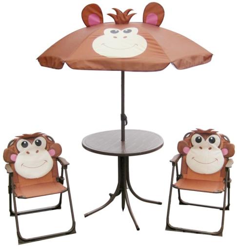SET LEQ MELISENDA Mono,OPICA - Set záhradný- slnečník 105 cm, stôl 50 cm, 2 stoličky, max 30kg