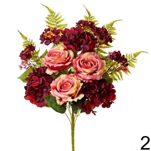 Kytica ruža + hortenzia 55cm ružová - Umelé kvety