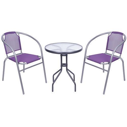 Strend Pro BRENDA FI - Set balkónový = stôl BECCA šedý + 2ks stolička BRENDA , látka fialová