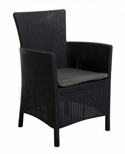 TOPGARDEN MONTANA AG 215526 AN - záhradná stolička, plast-ratan antracit, s poduškou šedej farby.