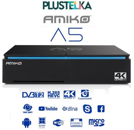 Amiko A5 Plustelka (Android 7.1) - 4K android DVB-T/ T2 prijimač plustelka HEVC