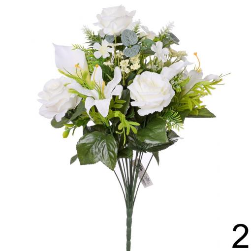 Kytica ruža ľalia cala biela 48 cm - Umelé kvety