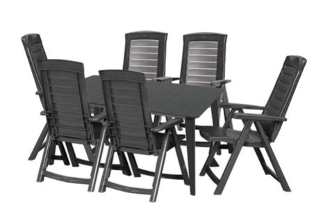 Hecht JARDIN GRAPHITE 6 - stôl a 6ks polohovacie stoličky, plast