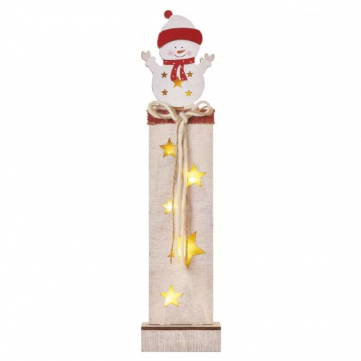 Emos LED dekorácia drevená – snehuliak 46cm, 2x AA, vnútorná, teplá biela, časovač - Vianočná dekorácia