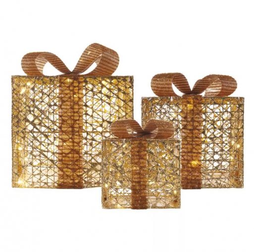 Emos LED darčeky zlaté, 3 veľkosti, vnútorné, teplá biela - Vianočná dekorácia