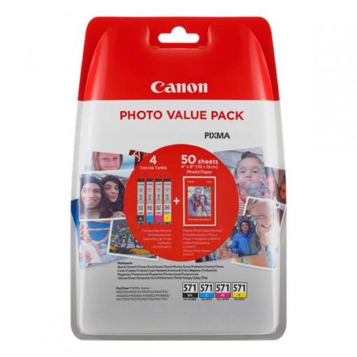 Canon CLI-571 set CMYK + 50ks fotopapier 10x15cm - Náplne pre tlačiareň