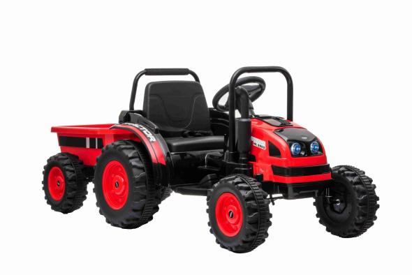 BENEO Elektrický Traktor POWER s vlečkou, červený, Pohon zadných kolies, 12V batéria, Plastové koles - Elektrický Traktor