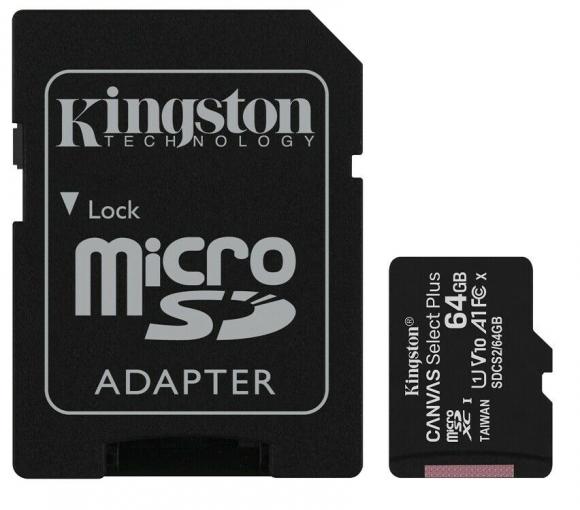 Kingston Canvas Select Plus MicroSDXC 64GB Class 10 (r100MB,w10MB) - Pamäťová karta + adaptér