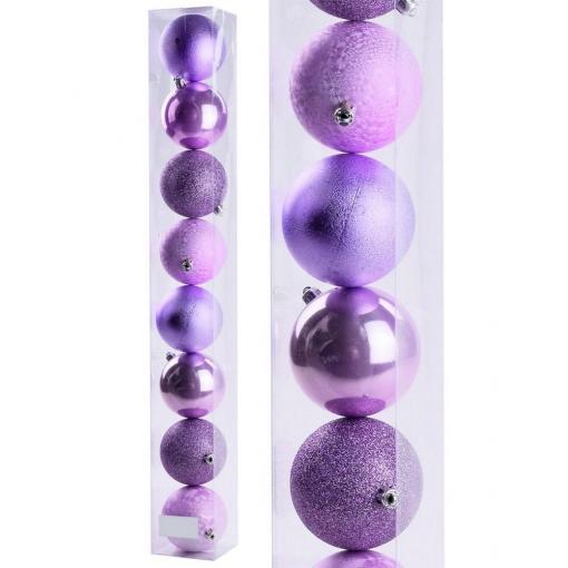Vianočné gule plast 8cm s/8 039 fialové - Dekorácia